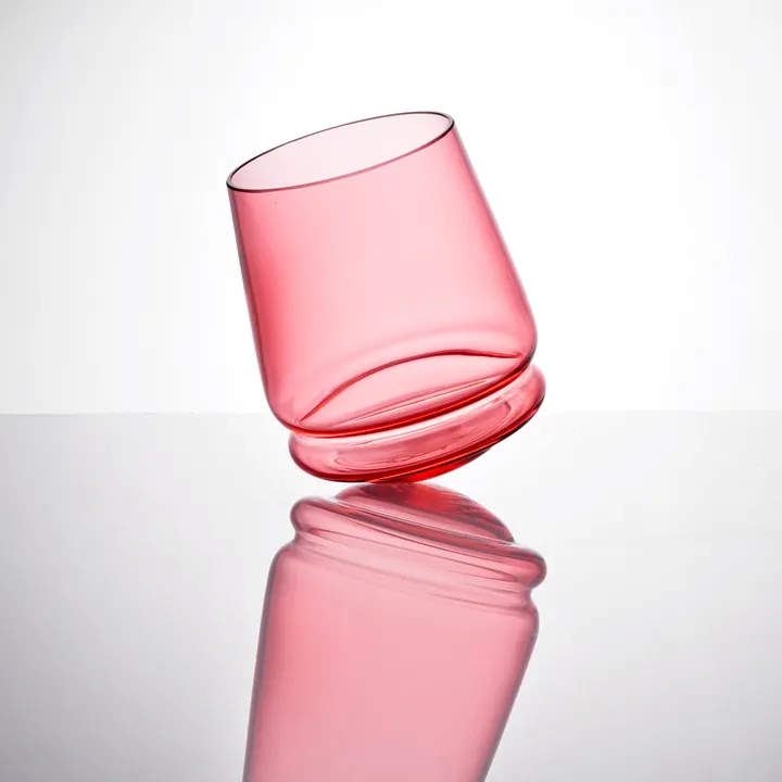 Rose coloured wine glass in Czech crystal design by Milan Sipek